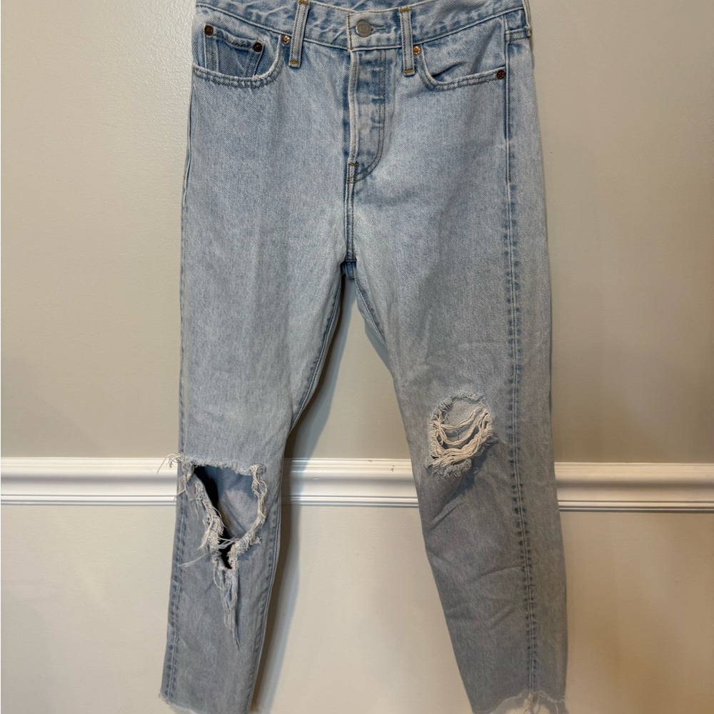Levi's High Rise Light Blue Distressed Jeans